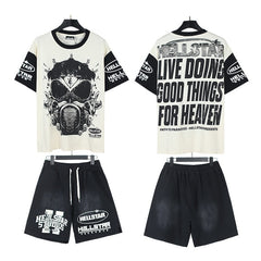 Hellstar Acid-Washed Graphic Tee & Shorts Set