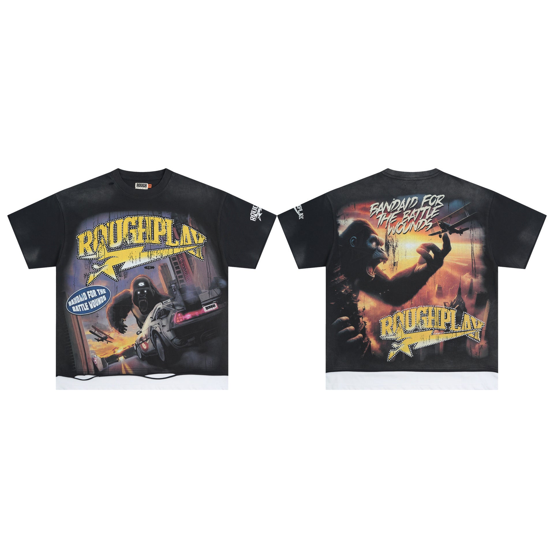 RoughPlay NYC Distressed Rhinestone Graphic Tee