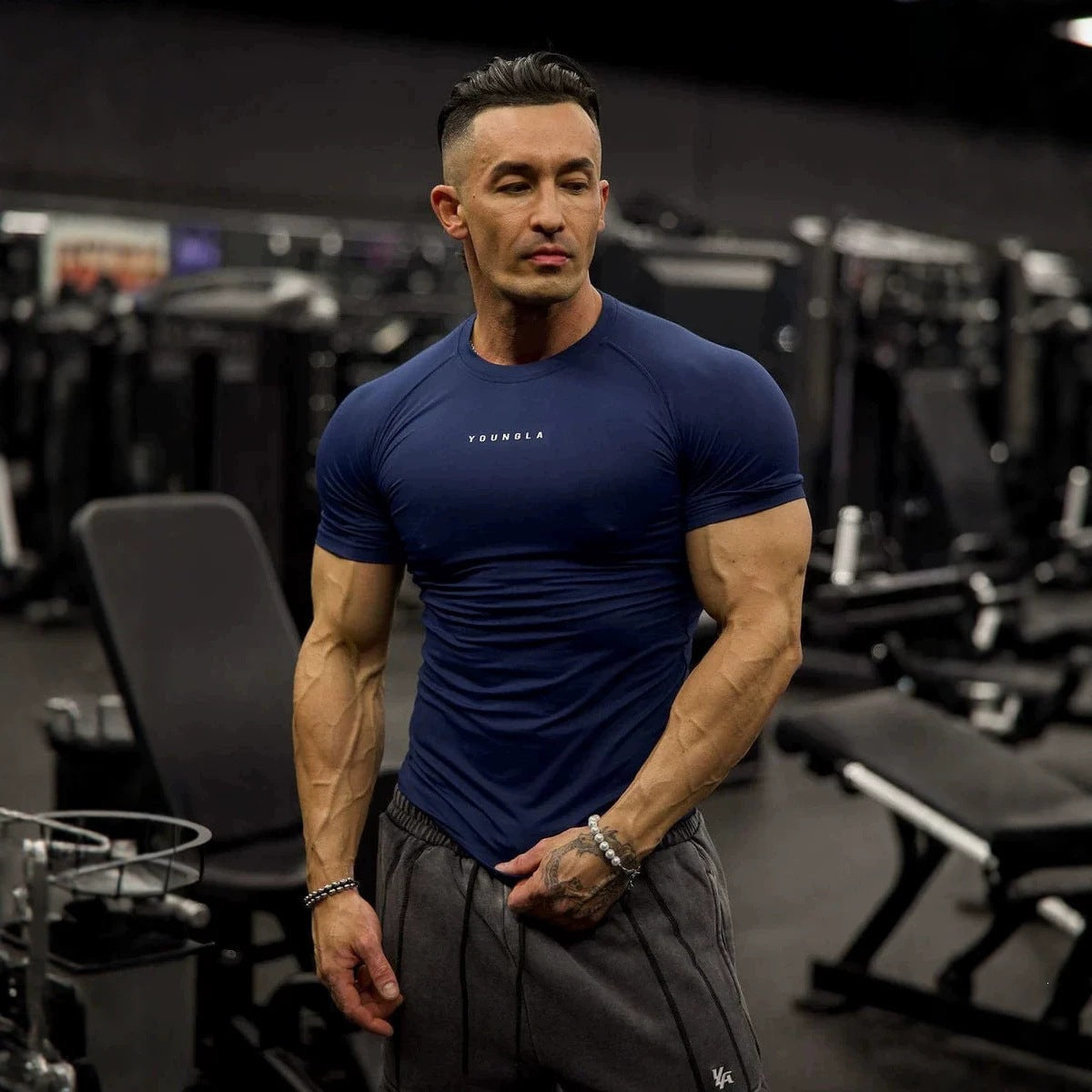 YOUNGLA Men's Compression Training Tee – High-Stretch Short Sleeve Gym Shirt