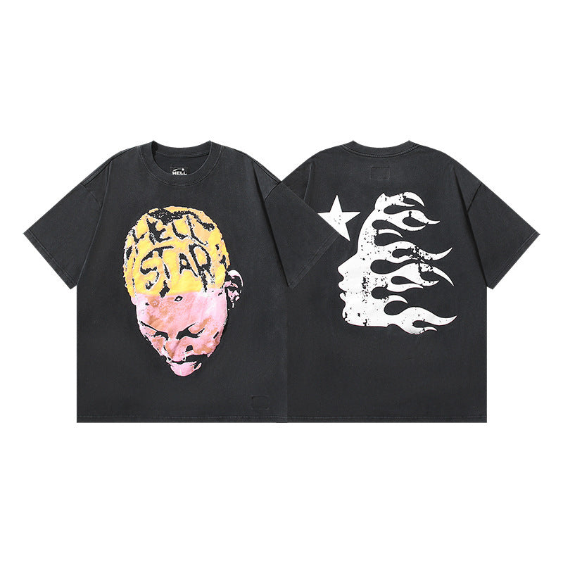 HELLSTAR 2025 American Streetwear Heavyweight Washed Vintage Oversized Short Sleeve T-Shirt