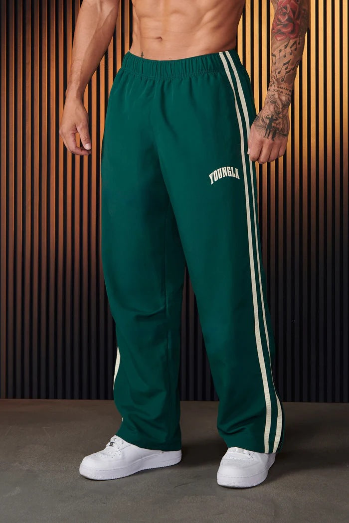 YOUNGLA Men's Double Stripe Joggers – Straight Leg Gym & Casual Pants