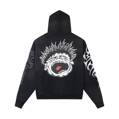 2025 Hellstar Streetwear Fleece-Lined Washed Zip-Up Hoodie – Unisex