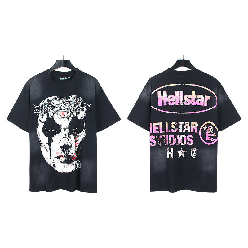 Hell Star Heel Washed Vintage American Print Short Sleeve T-Shirt