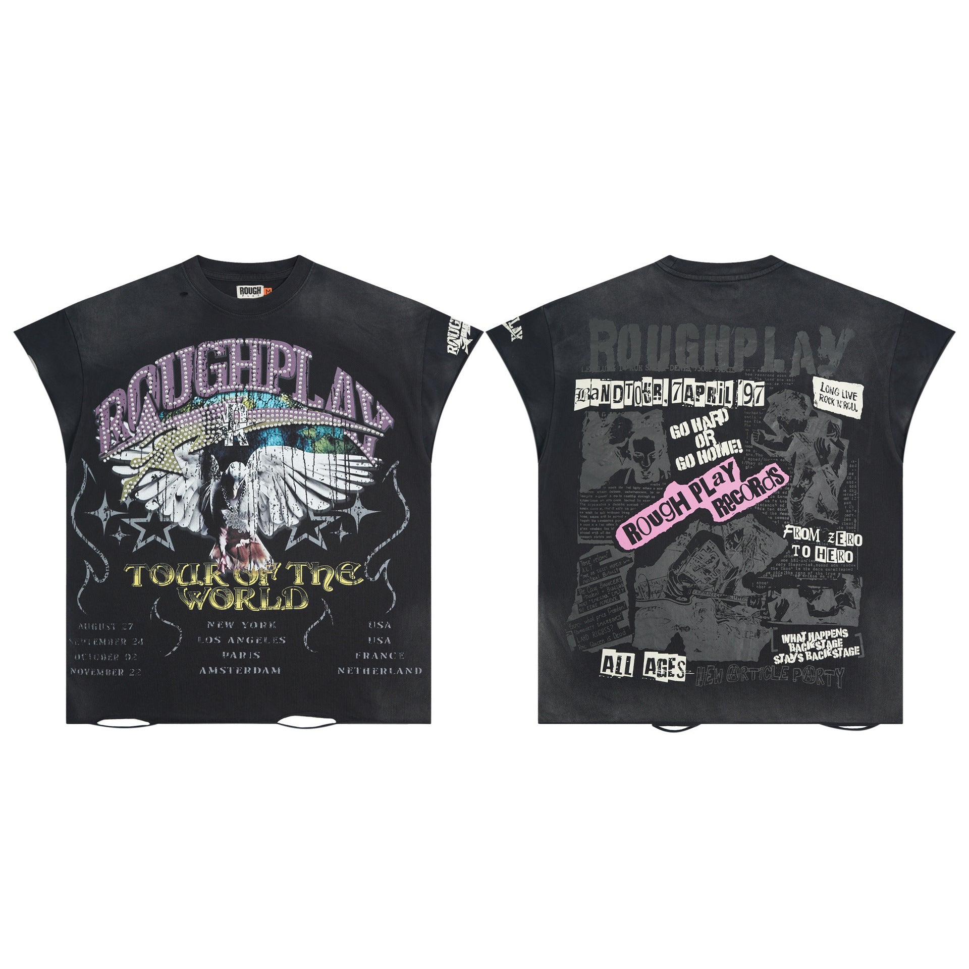 RoughPlay NYC Distressed Rhinestone Graphic Tee