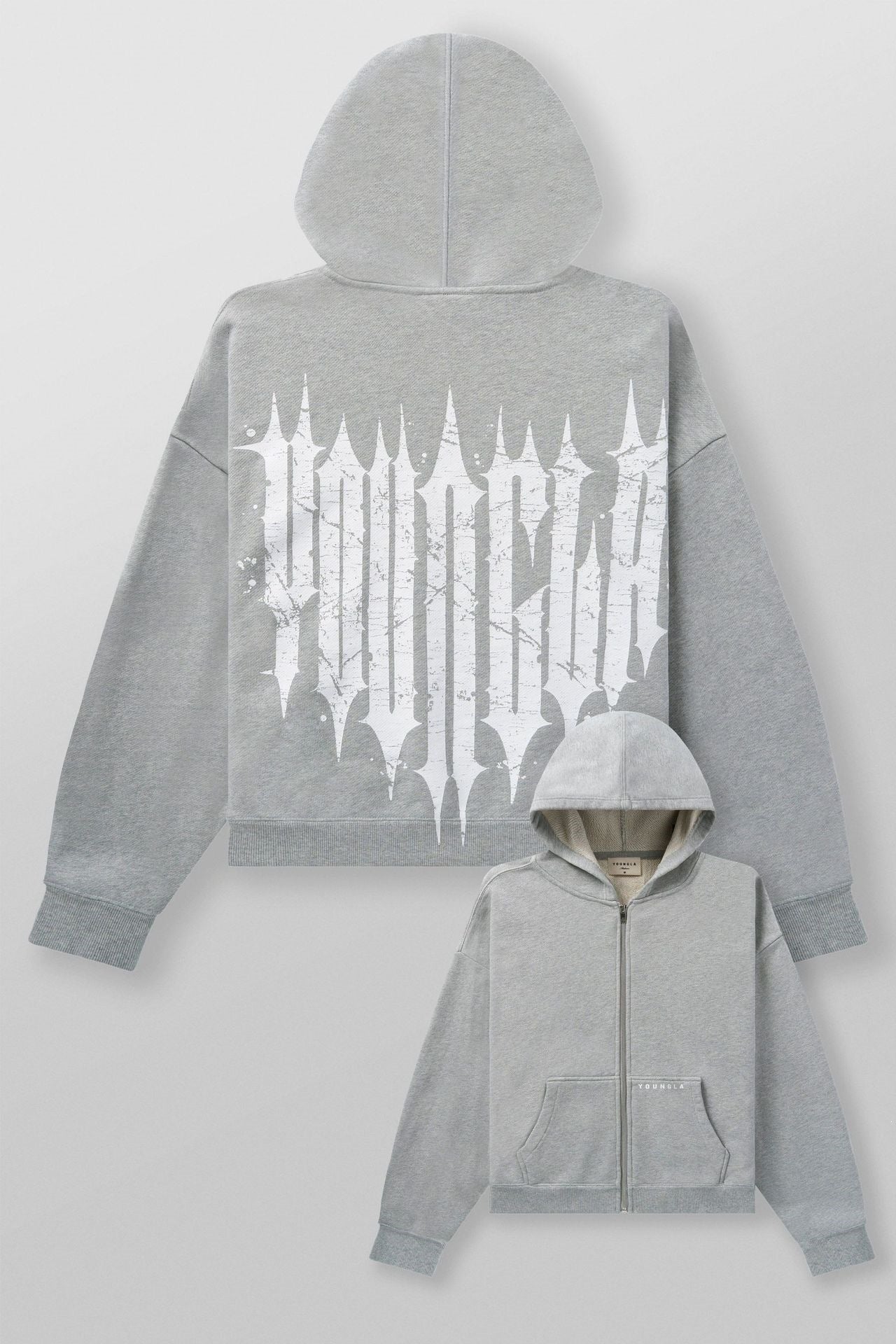 YOUNGLA Men's Graphic Zip-Up Hoodie – Heavyweight Fleece Streetwear Sweatshirt