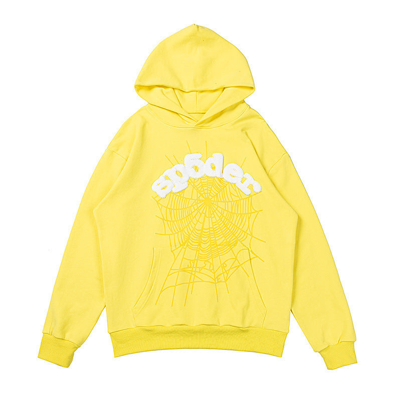25ss High Quality SP5DER American Streetwear Rhinestone Foam Letter Spider Web Hoodie (Unisex)
