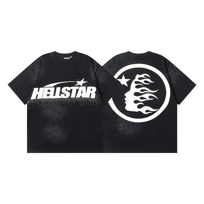 HELLSTAR 2025 American Streetwear Heavyweight Washed Vintage Oversized Short Sleeve T-Shirt