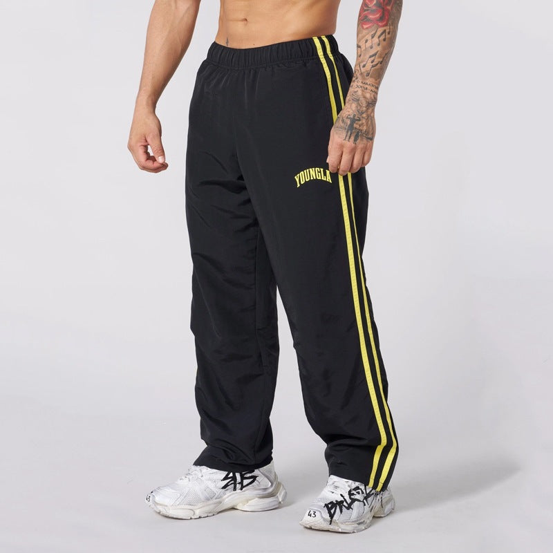 YOUNGLA Men's Double Stripe Joggers – Straight Leg Gym & Casual Pants
