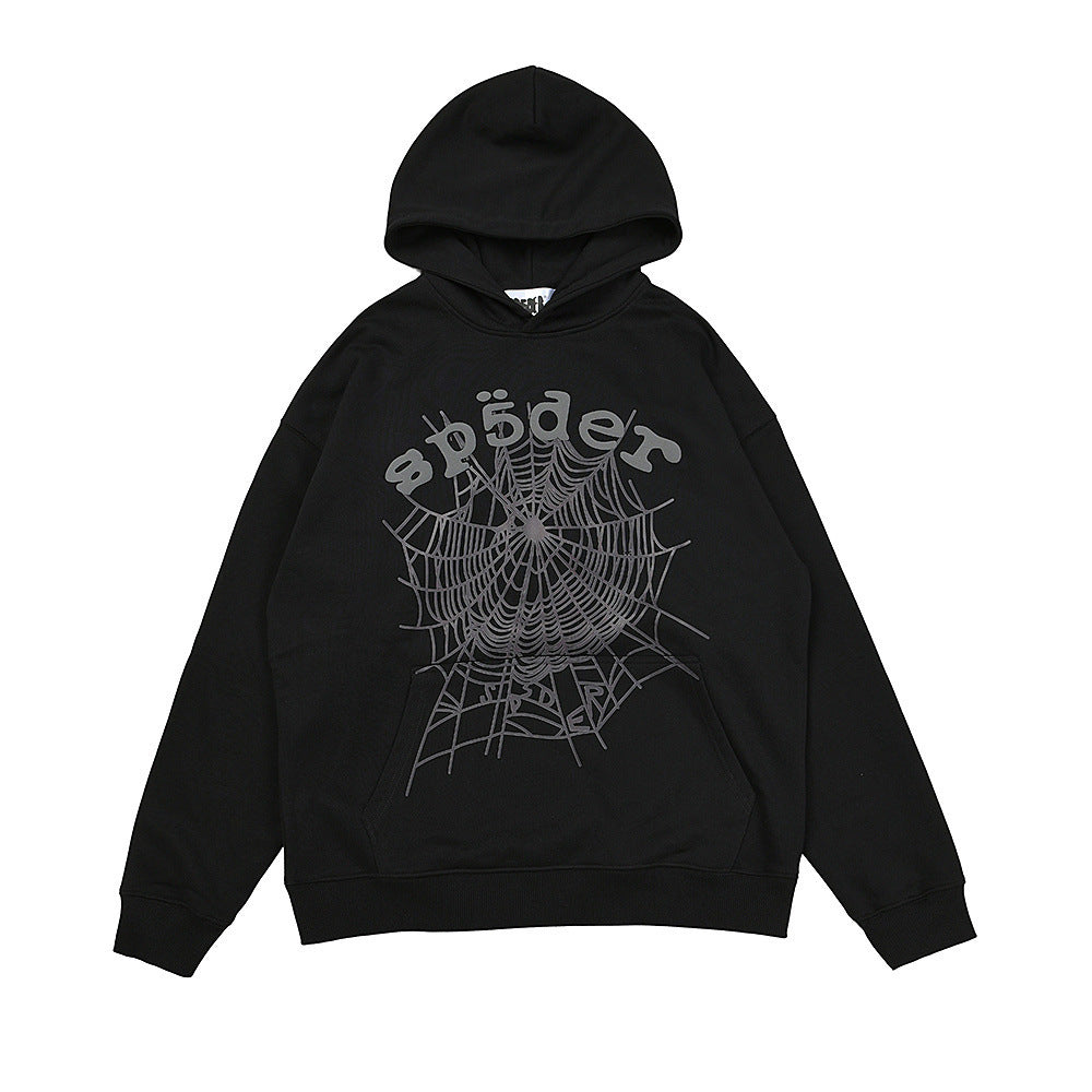 25ss High Quality SP5DER American Streetwear Rhinestone Foam Letter Spider Web Hoodie (Unisex)