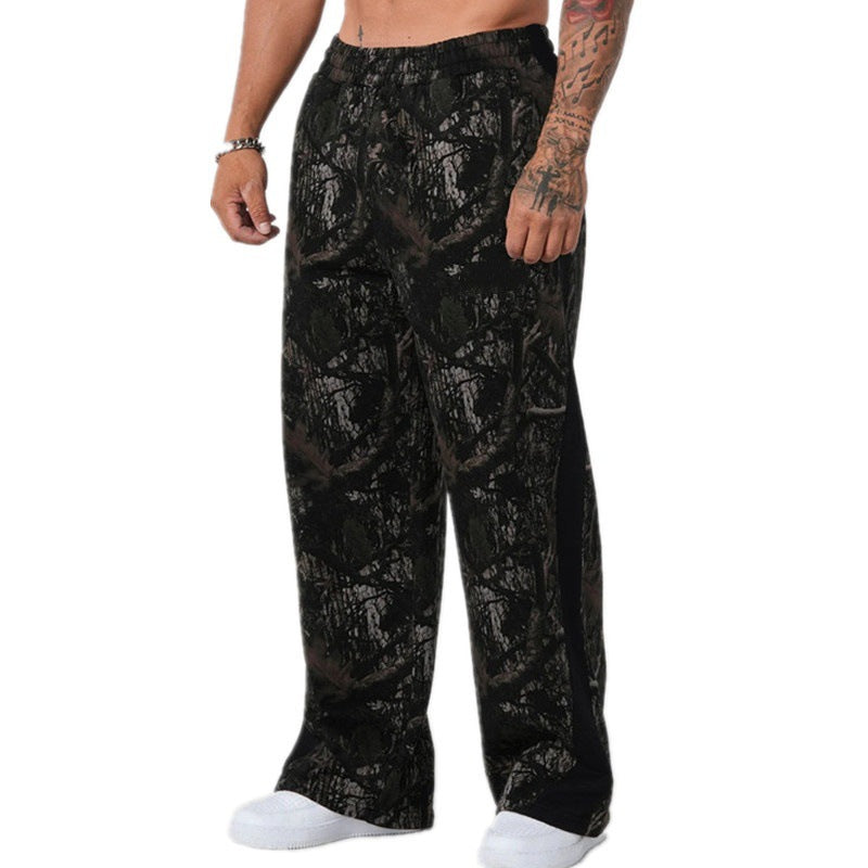 YOUNGLA Men's Camo Stripe Straight Leg Pants – Relaxed Fit Athletic Joggers