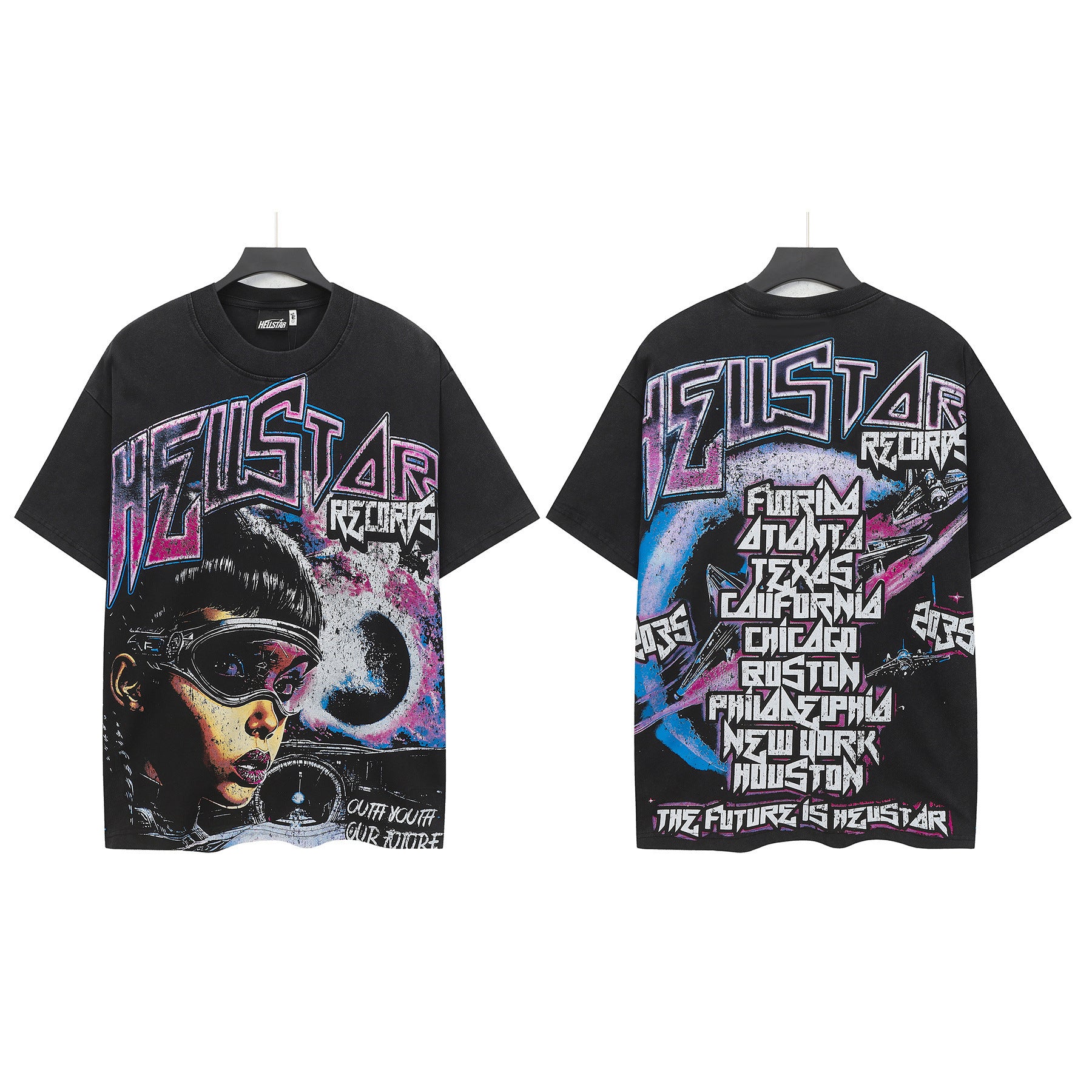 Hell Star Heel Washed Vintage American Print Short Sleeve T-Shirt