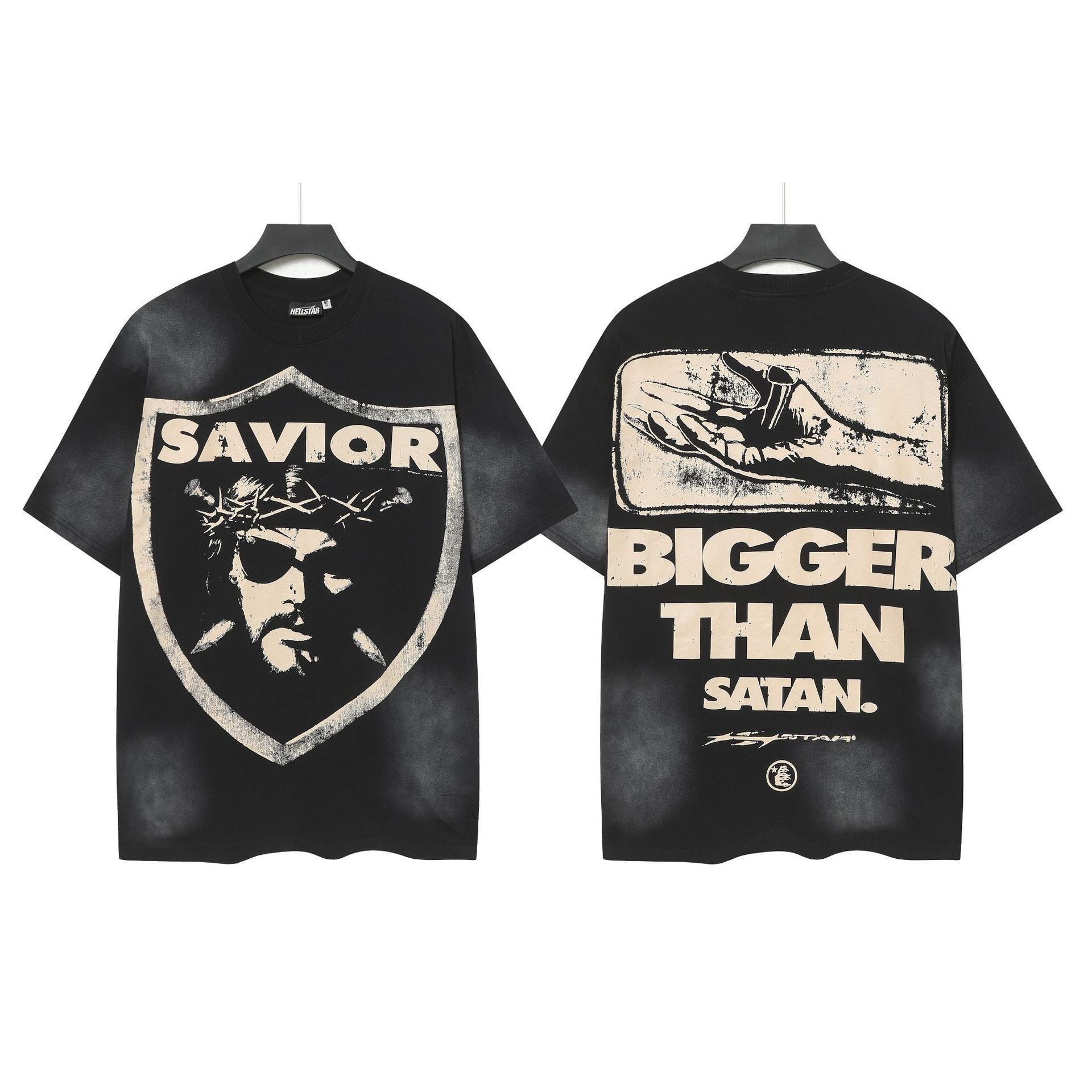 Hell Star Heel Washed Vintage American Print Short Sleeve T-Shirt