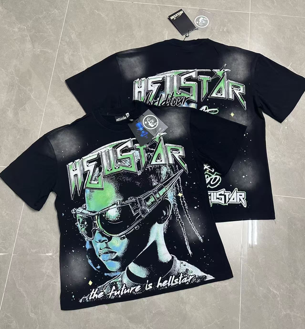 Hell Star Heel Washed Vintage American Print Short Sleeve T-Shirt