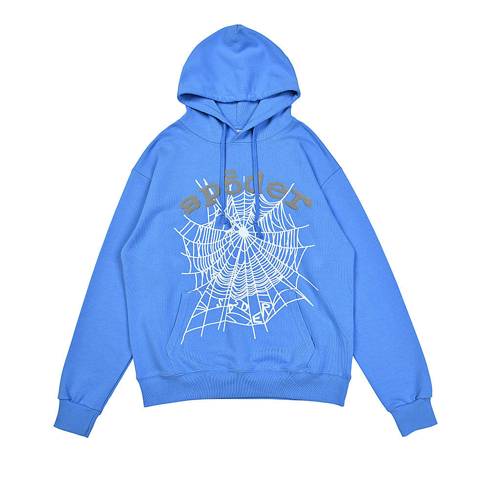 25ss High Quality SP5DER American Streetwear Rhinestone Foam Letter Spider Web Hoodie (Unisex)