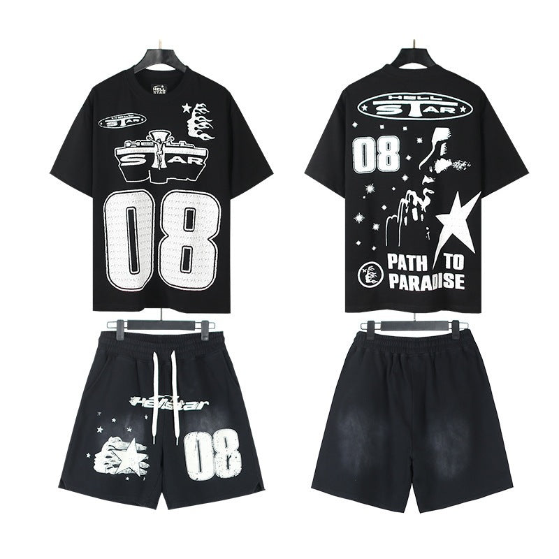 Hellstar Acid-Washed Graphic Tee & Shorts Set