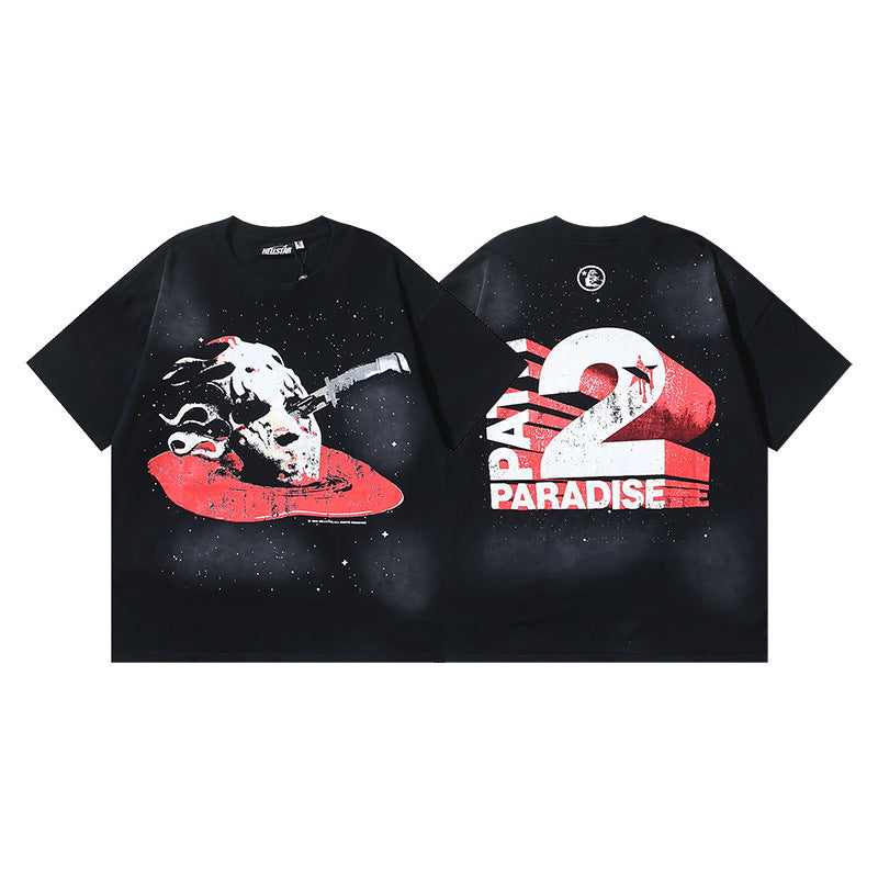 HELLSTAR 2025 American Streetwear Heavyweight Washed Vintage Oversized Short Sleeve T-Shirt