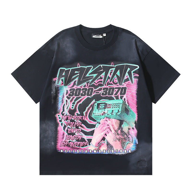 HELLSTAR Washed Vintage Graphic Tee — Unisex Oversized Streetwear