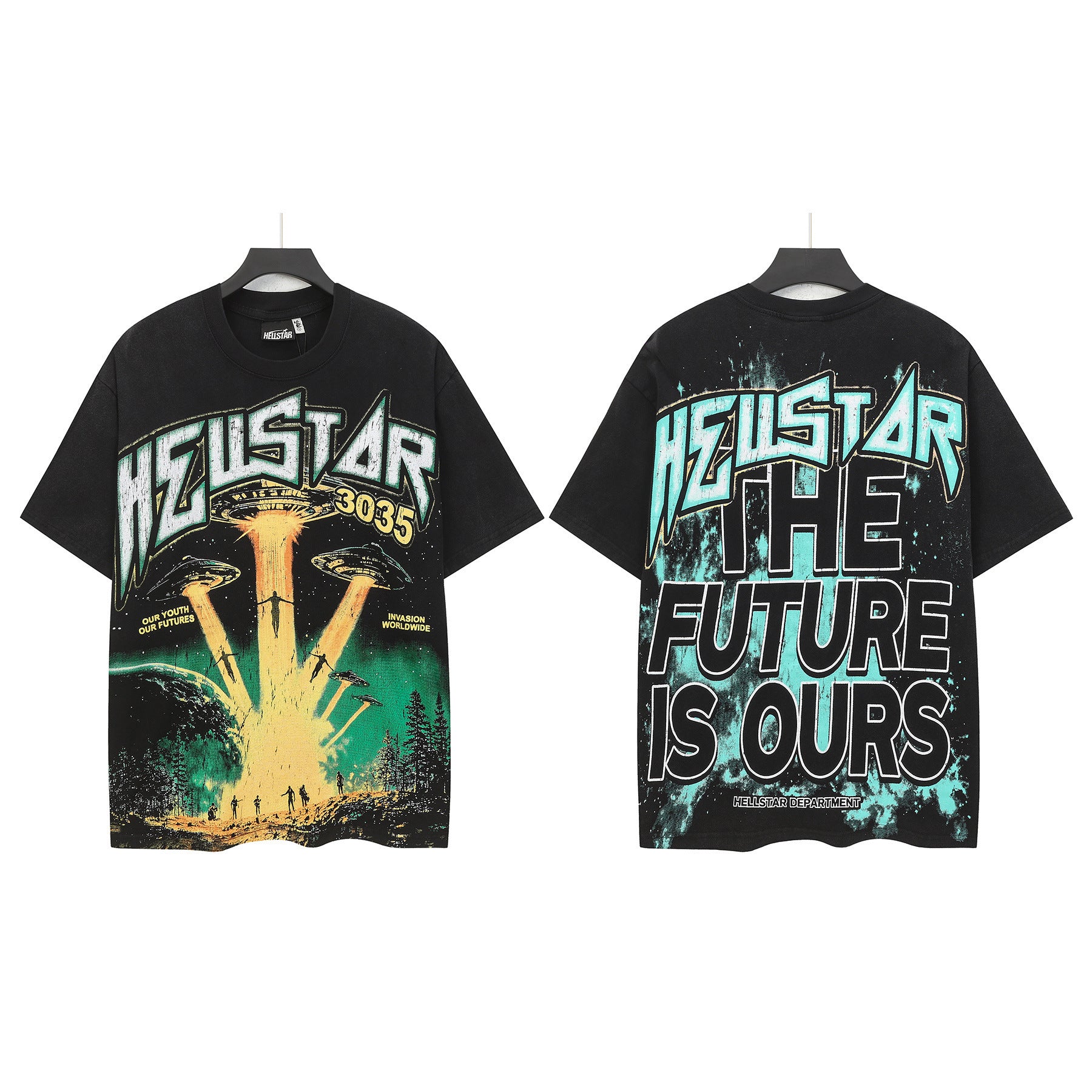 Hell Star Heel Washed Vintage American Print Short Sleeve T-Shirt