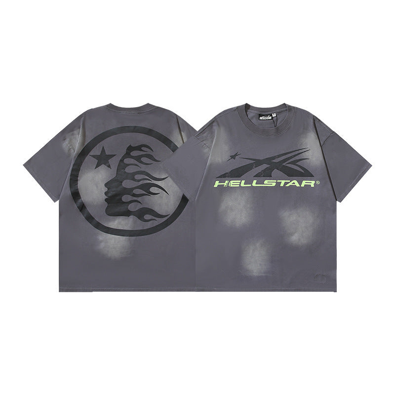 HELLSTAR 2025 American Streetwear Heavyweight Washed Vintage Oversized Short Sleeve T-Shirt