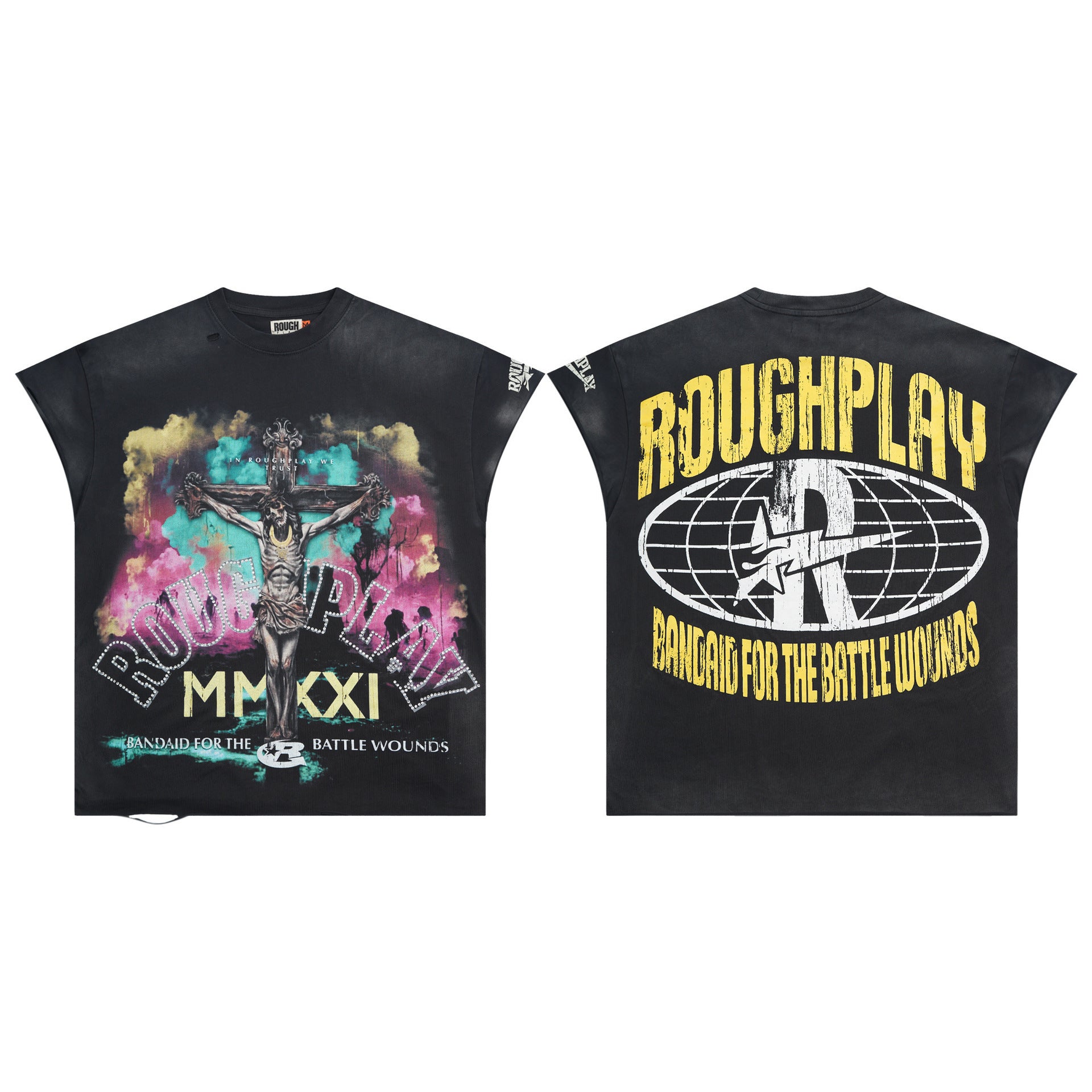 RoughPlay NYC Distressed Rhinestone Graphic Tee