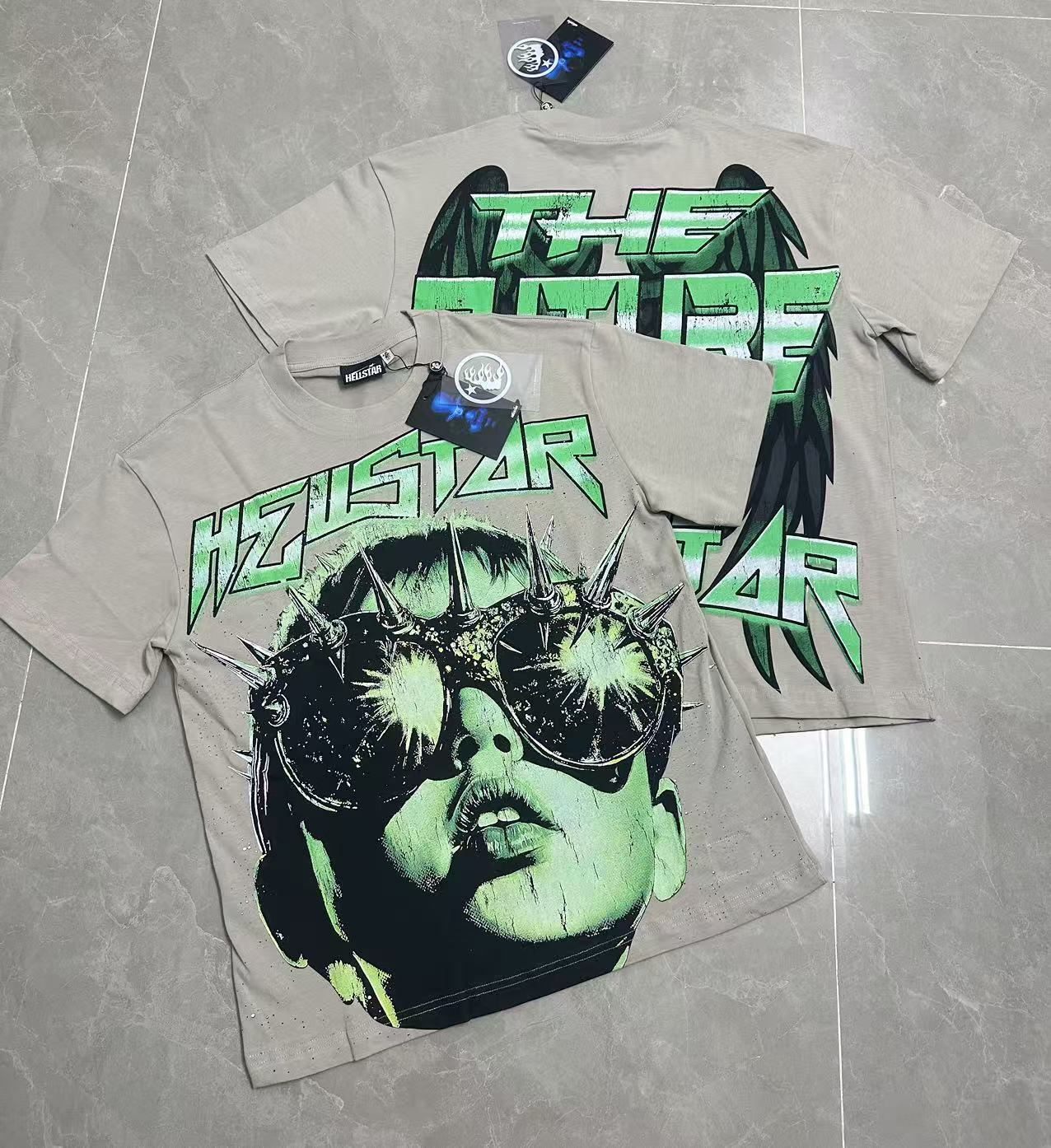 Hell Star Heel Washed Vintage American Print Short Sleeve T-Shirt