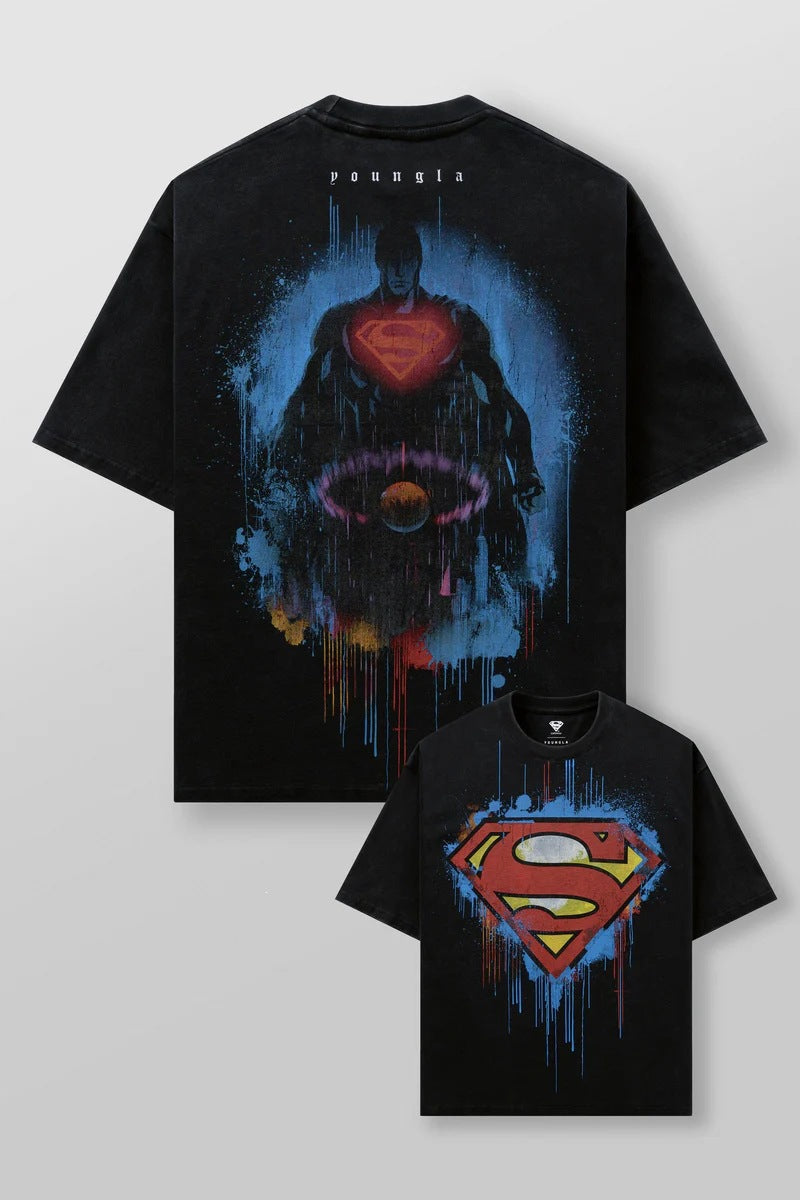 YOUNGLA x Yu-Gi-Oh Superman Oversized Graphic Tee – Men's Streetwear Cotton T-Shirt