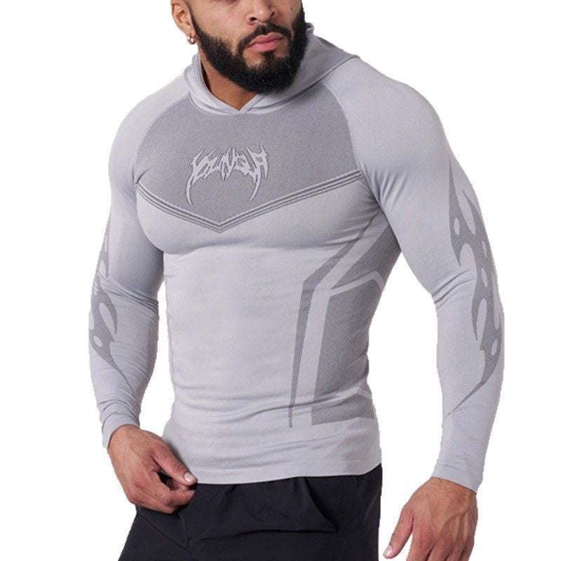 YOUNGLA Men's Compression Hooded Long Sleeve Tee – Quick-Dry Athletic Shirt