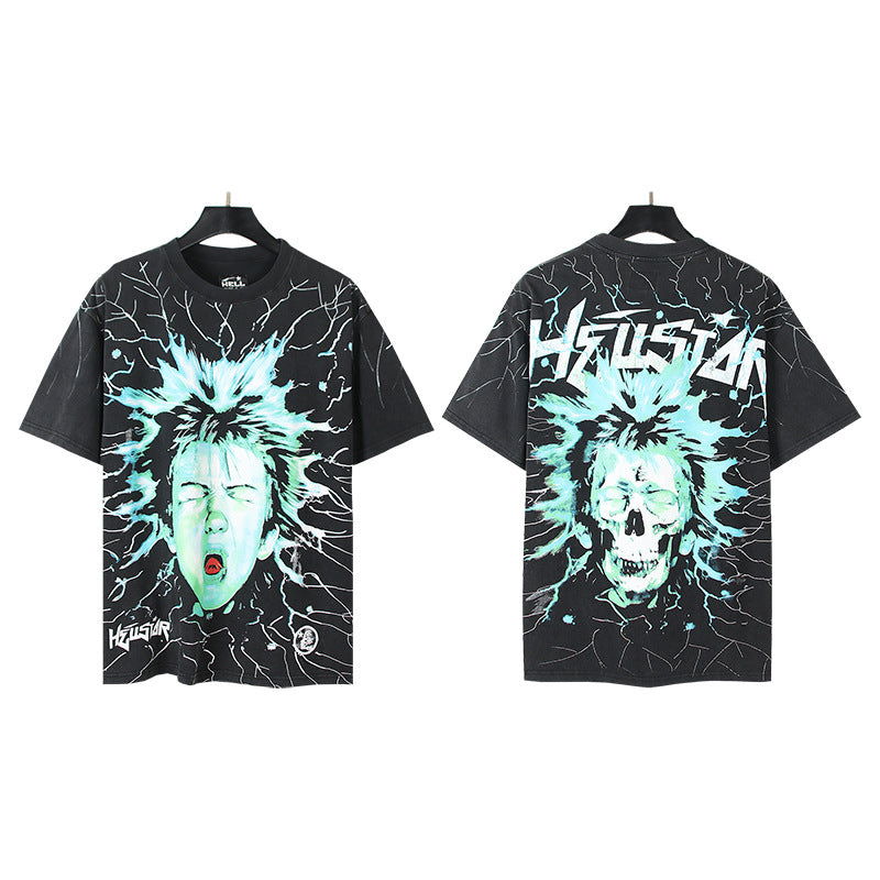 Vintage Washed Graphic Tee – Oversized Unisex Short Sleeve T-Shirt (Washed Black & Blue Series)