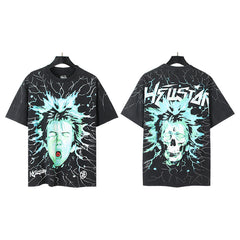Vintage Washed Graphic Tee – Oversized Unisex Short Sleeve T-Shirt (Washed Black & Blue Series)