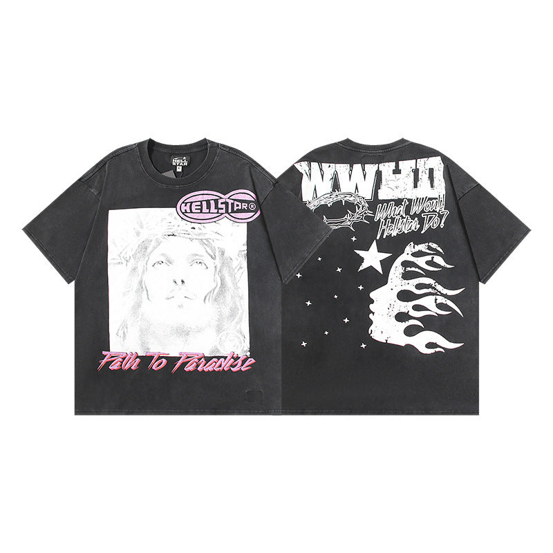HELLSTAR 2025 American Streetwear Heavyweight Washed Vintage Oversized Short Sleeve T-Shirt
