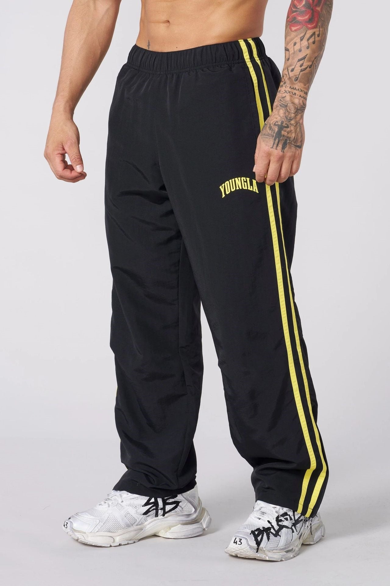 YOUNGLA Men's Double Stripe Joggers – Straight Leg Gym & Casual Pants