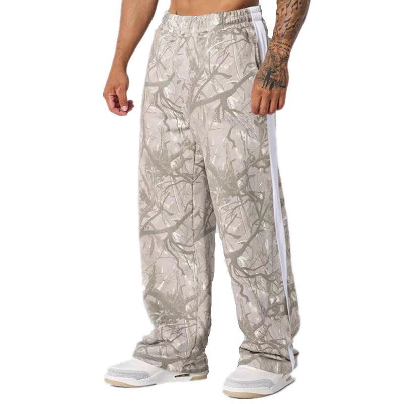 YOUNGLA Men's Camo Stripe Straight Leg Pants – Relaxed Fit Athletic Joggers