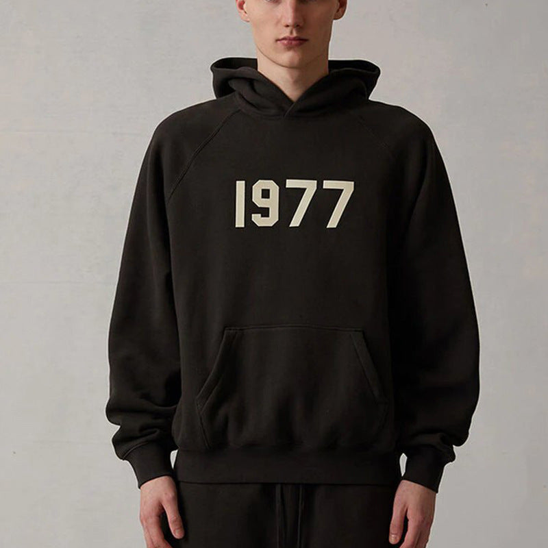 FOG Essentials 1977 Flocked Logo Fleece Pullover Hoodie – 2022SS Vintage American Streetwear