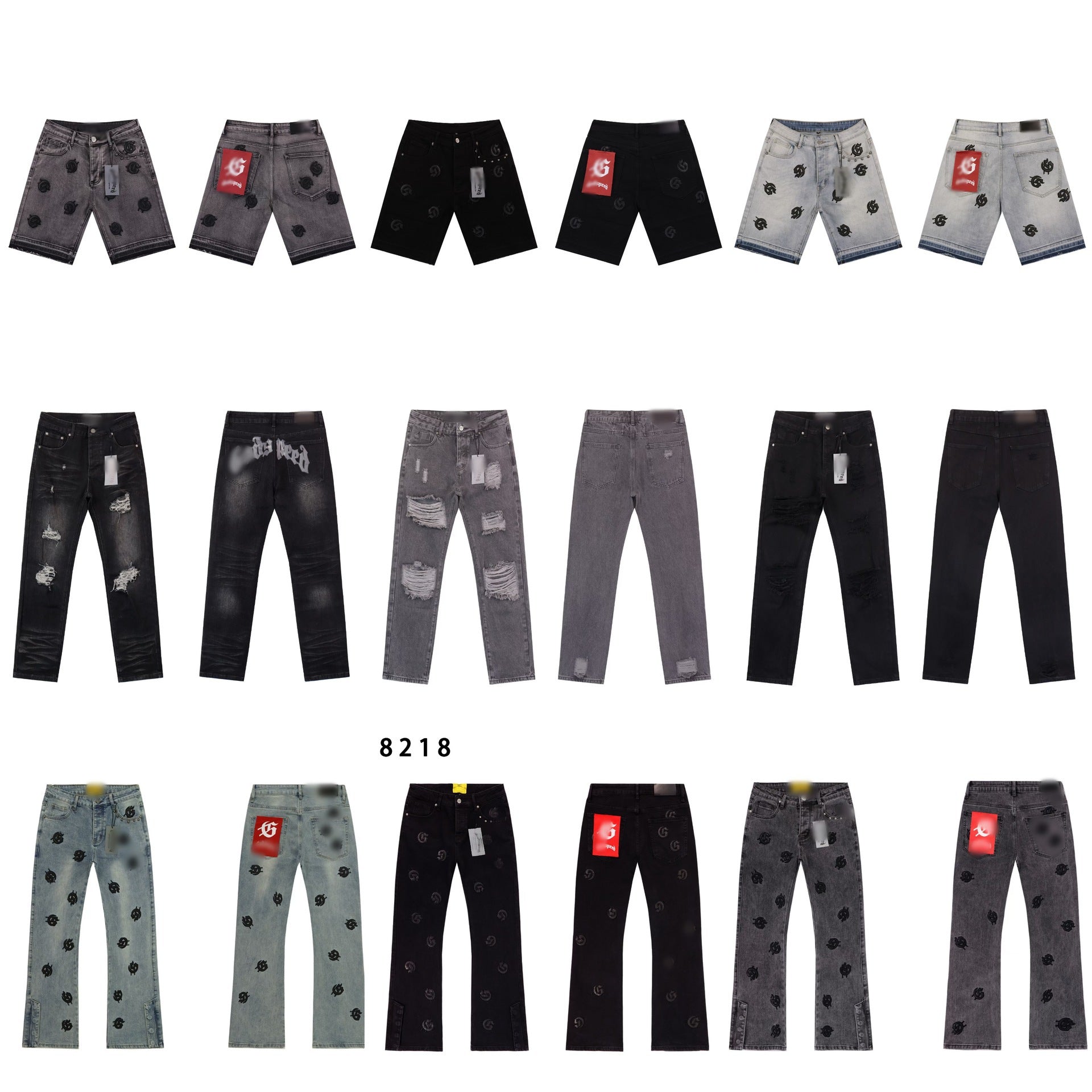 Vintage Distressed Embroidered Straight-Leg Jeans