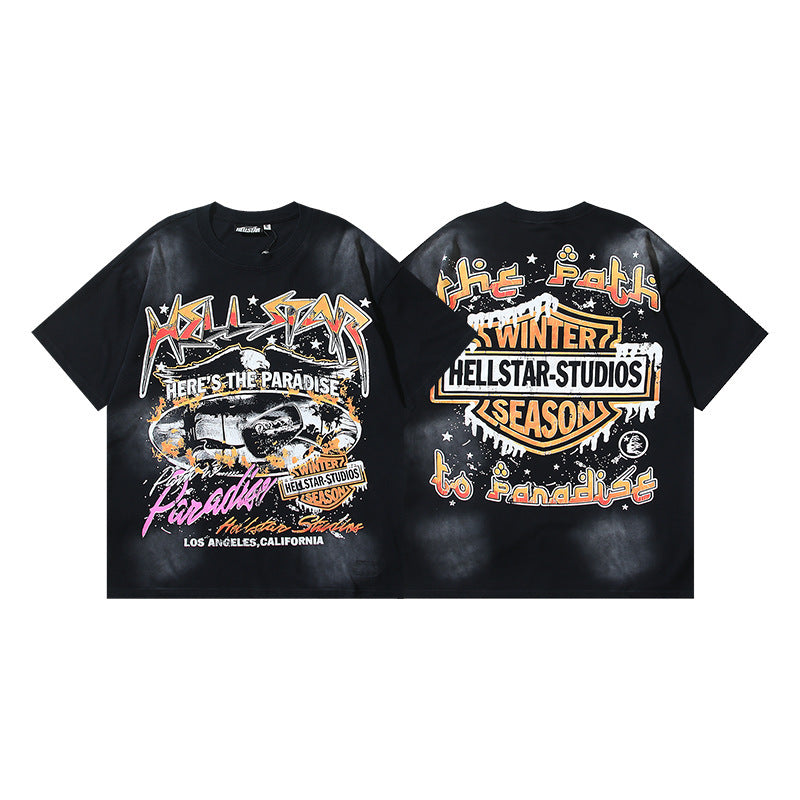 HELLSTAR 2025 American Streetwear Heavyweight Washed Vintage Oversized Short Sleeve T-Shirt