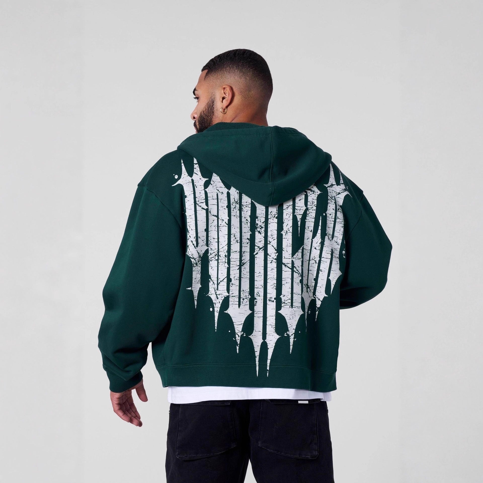YOUNGLA Men's Graphic Zip-Up Hoodie – Heavyweight Fleece Streetwear Sweatshirt