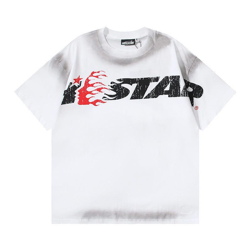 HELLSTAR 2025 American Streetwear Heavyweight Washed Vintage Oversized Short Sleeve T-Shirt