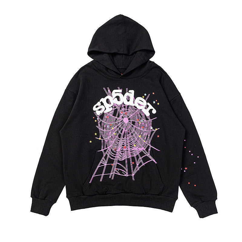 25ss High Quality SP5DER American Streetwear Rhinestone Foam Letter Spider Web Hoodie (Unisex)