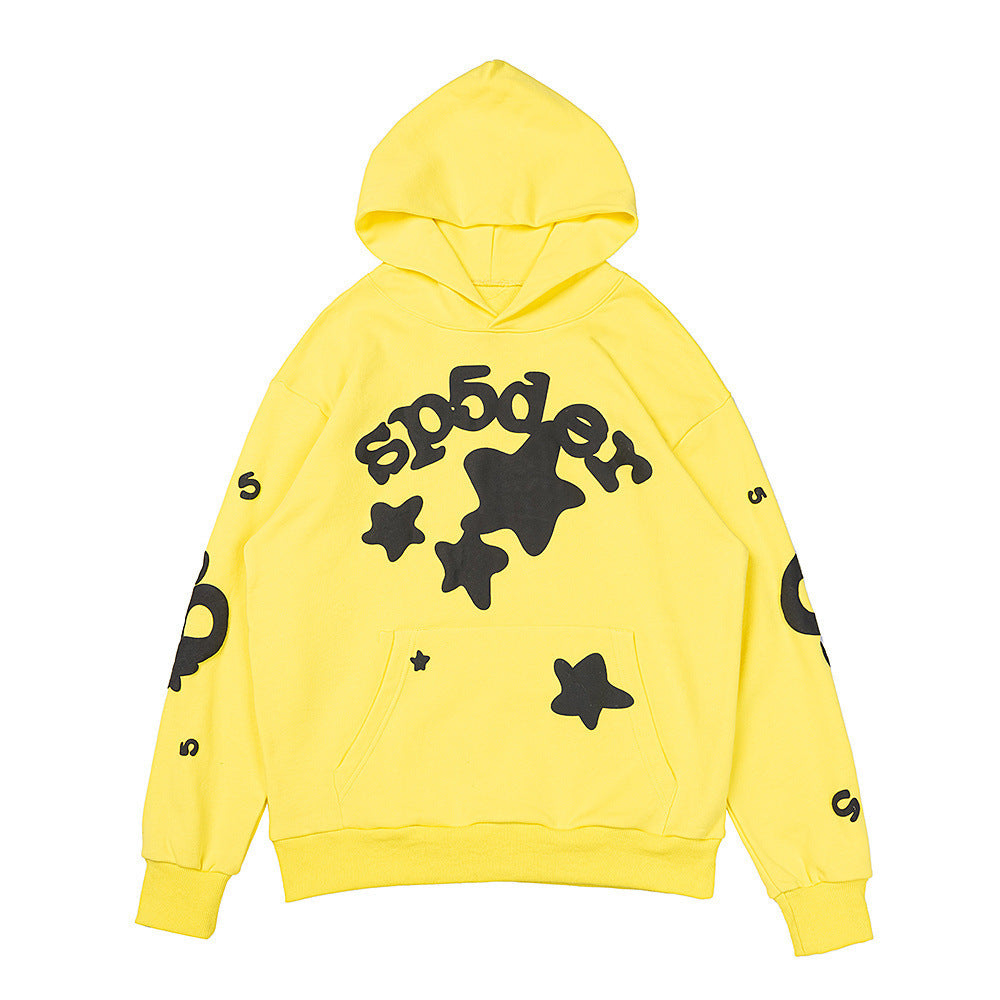 25ss High Quality SP5DER American Streetwear Rhinestone Foam Letter Spider Web Hoodie (Unisex)