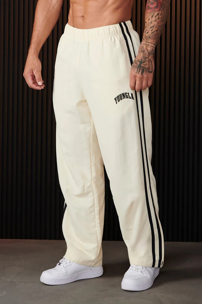 YOUNGLA Men's Double Stripe Joggers – Straight Leg Gym & Casual Pants