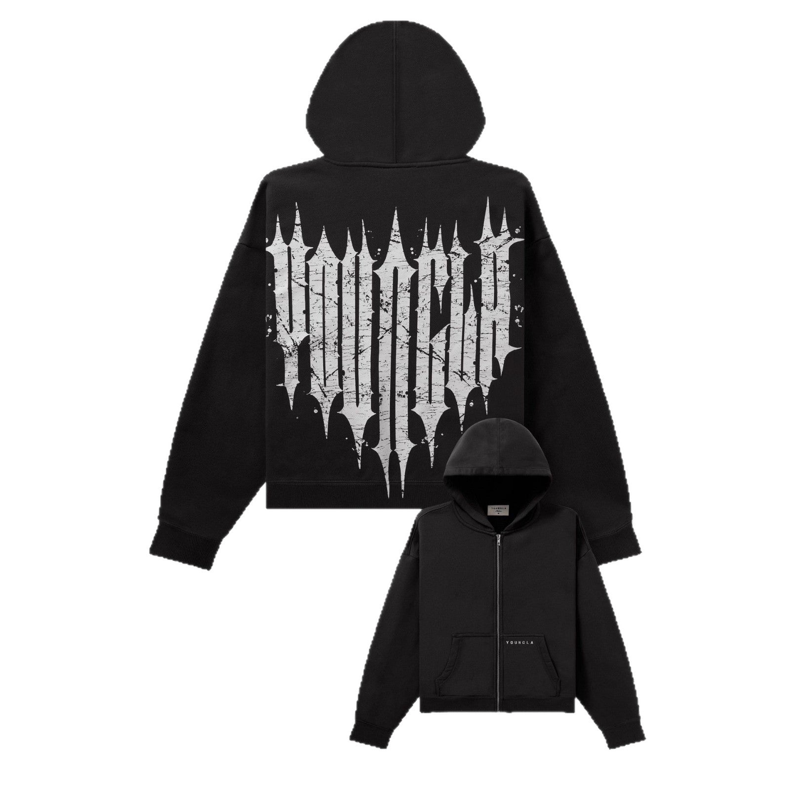 YOUNGLA Men's Graphic Zip-Up Hoodie – Heavyweight Fleece Streetwear Sweatshirt