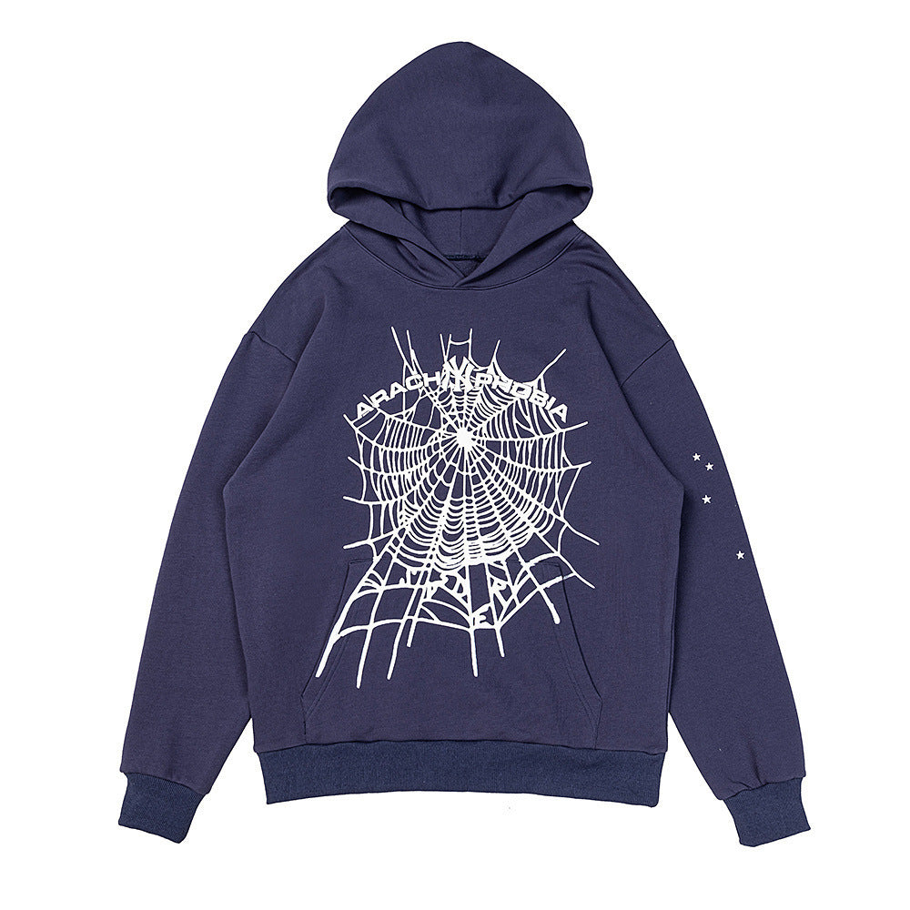 25ss High Quality SP5DER American Streetwear Rhinestone Foam Letter Spider Web Hoodie (Unisex)