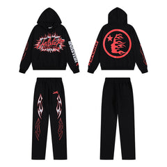 HELLSTAR 25SS American Streetwear Heavyweight Terry Graphic Hoodie & Sweatpants Set