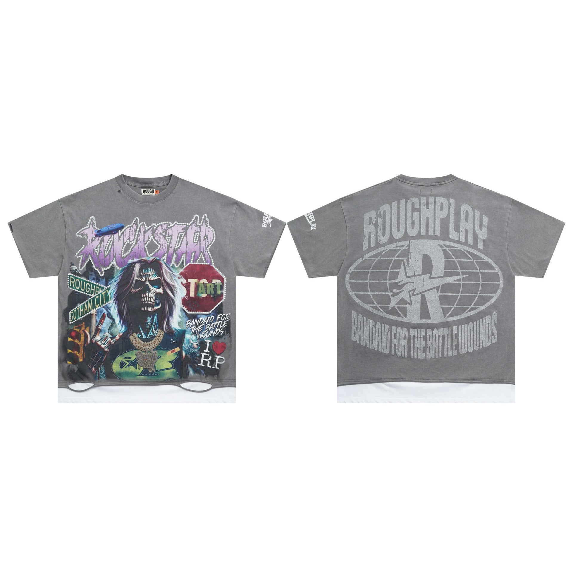 RoughPlay NYC Distressed Rhinestone Graphic Tee
