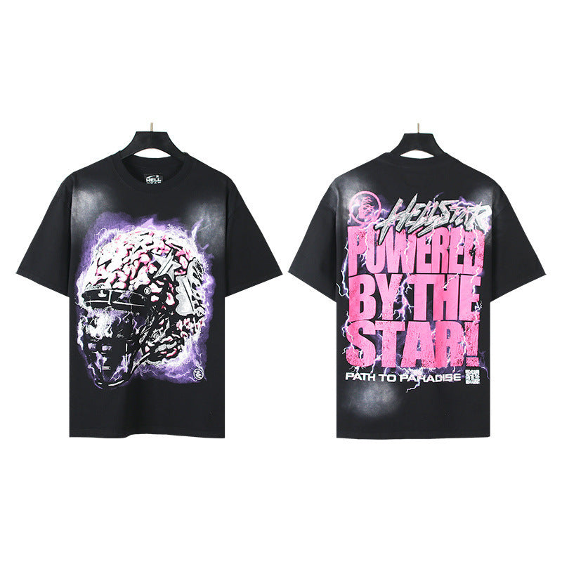 Hell Star Heel Washed Vintage American Print Short Sleeve T-Shirt