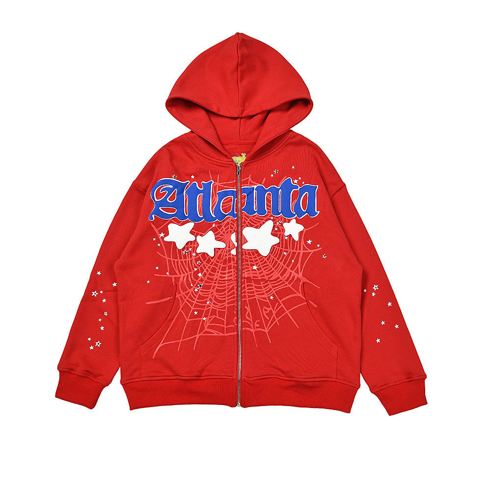 25ss High Quality SP5DER American Streetwear Rhinestone Foam Letter Spider Web Hoodie (Unisex)