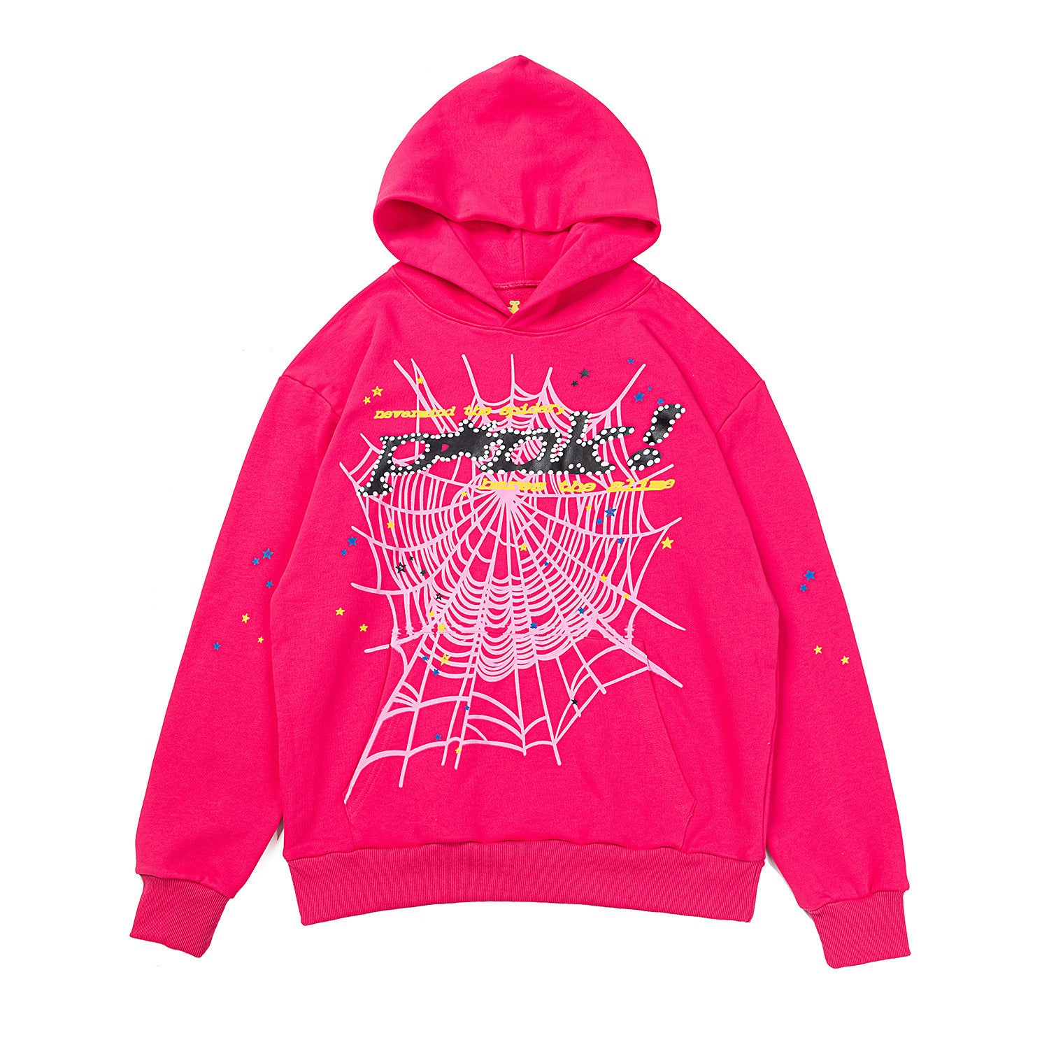 25ss High Quality SP5DER American Streetwear Rhinestone Foam Letter Spider Web Hoodie (Unisex)