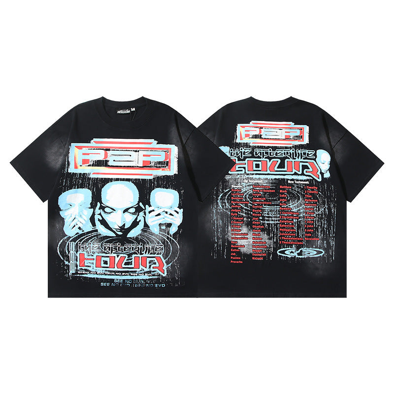 HELLSTAR 2025 American Streetwear Heavyweight Washed Vintage Oversized Short Sleeve T-Shirt