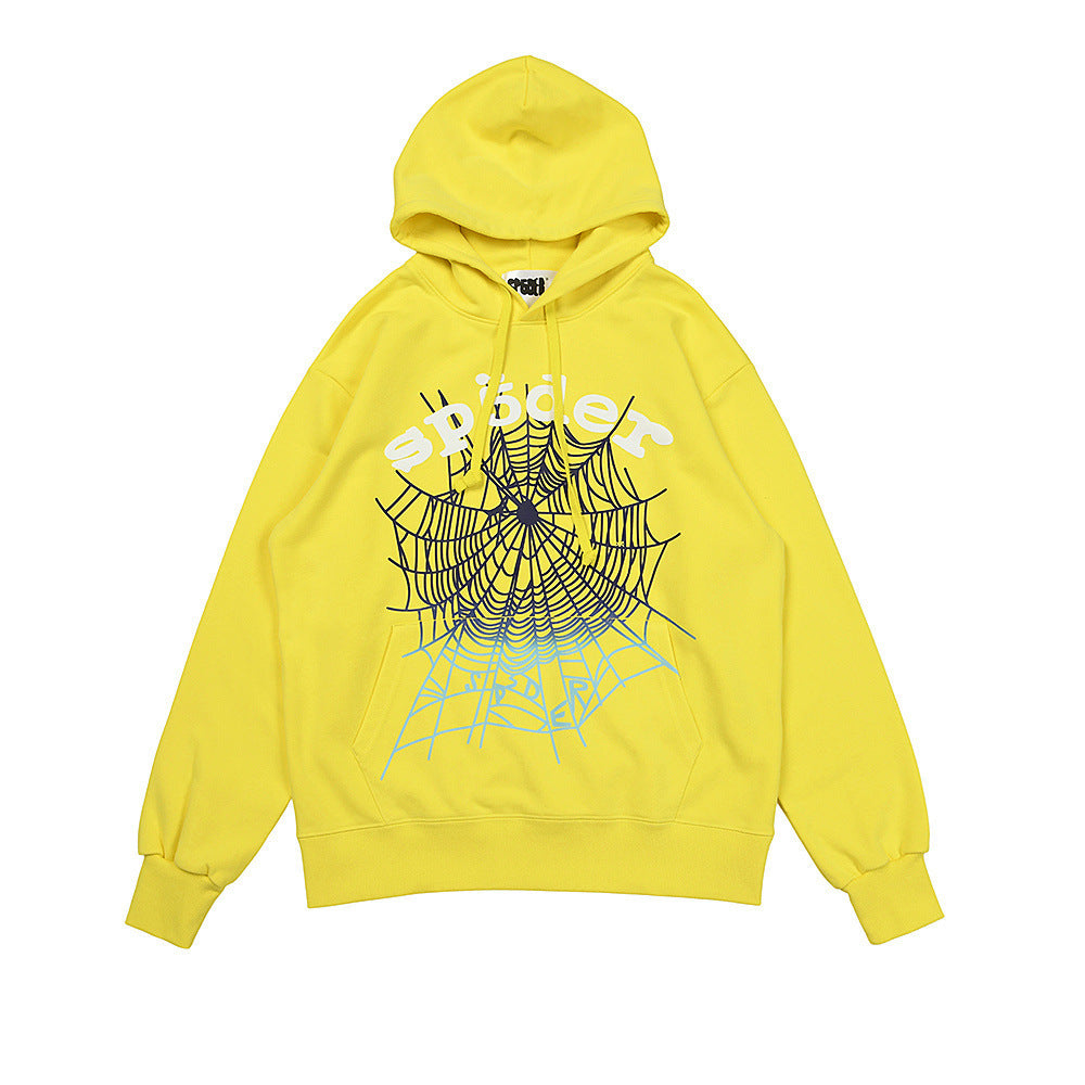 25ss High Quality SP5DER American Streetwear Rhinestone Foam Letter Spider Web Hoodie (Unisex)