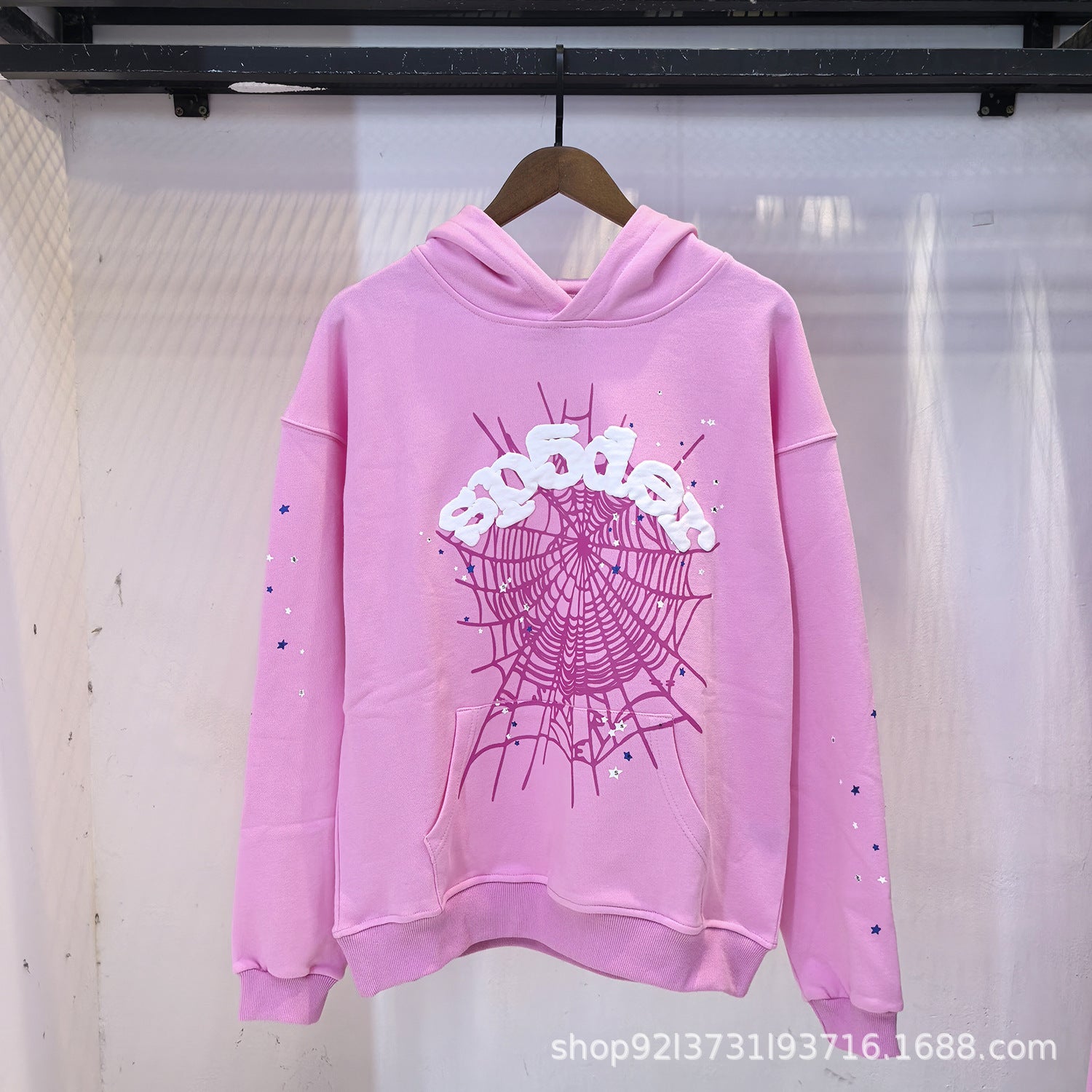 Sp5der 555555 Rhinestone Bubble Letter Spider Web Hoodie & Sweatpants